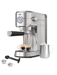 gevi 20 bar compact professional espresso coffee machine with milk frother/steam wand for espresso, latte and cappuccino, stainless steel, 35 oz removable water tank (machine)