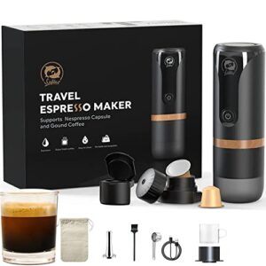 recafimil portable coffee maker: 12v travel espresso machine 12w, 9 bar pressure 2400mah rechargeable battery for camping, driving, home and office (machine holder portable)