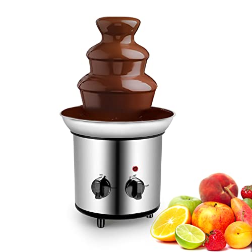 Micnaron Chocolate Fondue Fountain 3 Tiers Electric Melting Chocolate Machine Mini Hot Chocolate Fondue Pot Stainless Steel Heated Basin Chocolate Fountain For Nacho Cheese, BBQ Sauce, Ranch, Liqueurs