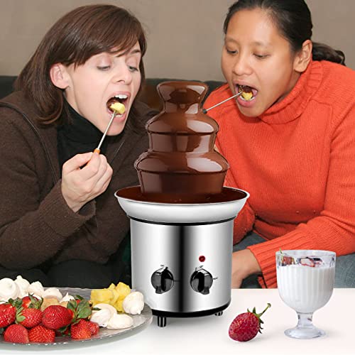 Micnaron Chocolate Fondue Fountain 3 Tiers Electric Melting Chocolate Machine Mini Hot Chocolate Fondue Pot Stainless Steel Heated Basin Chocolate Fountain For Nacho Cheese, BBQ Sauce, Ranch, Liqueurs