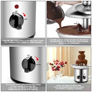 Micnaron Chocolate Fondue Fountain 3 Tiers Electric Melting Chocolate Machine Mini Hot Chocolate Fondue Pot Stainless Steel Heated Basin Chocolate Fountain For Nacho Cheese, BBQ Sauce, Ranch, Liqueurs