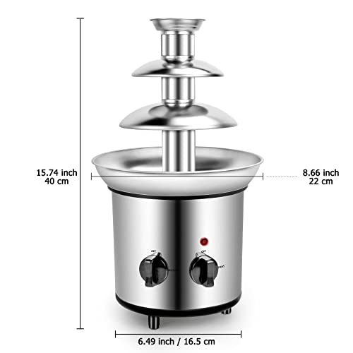 Micnaron Chocolate Fondue Fountain 3 Tiers Electric Melting Chocolate Machine Mini Hot Chocolate Fondue Pot Stainless Steel Heated Basin Chocolate Fountain For Nacho Cheese, BBQ Sauce, Ranch, Liqueurs