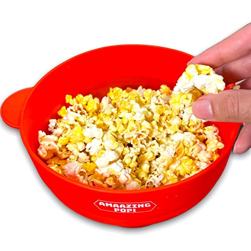Amaazing Pop Silicone Popcorn Popper Bowl- Microwaveable Design- Non-Toxic BPA Free- Heat Resistant Material- Built in Handles- Environmentally Friendly- Dishwasher Safe- Easy Storage (Red) 8x8x2.25