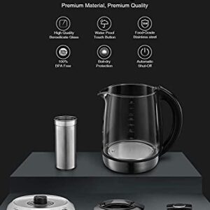 Electric Tea Kettle, 6 Variable Presets Temperature Smart Tea Maker, Fast Boil Electric Glass Kettle with 2Hr Keep Warm Function, Premium Stainless Steel, 1200 Watt Quick Heating, 1.7L