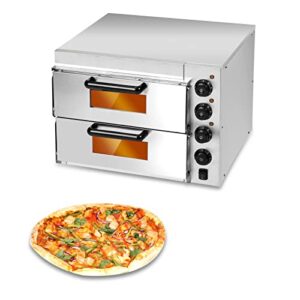 pizza oven indoor electric commercial pizza oven countertop 3000w 110v stainless steel double pizza oven with 2 cermaic pizza stones and anti-scalding gloves for pizza up to 14″~16″ diamater (double)