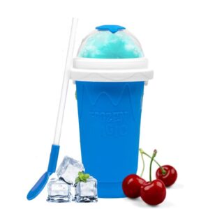 beidiyinger slushy maker cup, magic quick frozen squeeze cup, summer cooling smoothie pinch cup, double layer silicon ice cream milkshake juice portable maker, for family diy homemade, blue, white