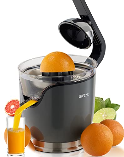 SiFENE Electric Citrus Juicer Machine Extractor, Stainless Steel Orange Juicer,2 cones for Lemons, Limes, Oranges,Grapefruit,with Soft Grip Handle and 150W motor, Easy to Clean, Anti-drip Spout