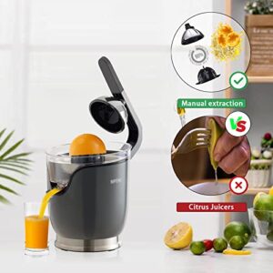 SiFENE Electric Citrus Juicer Machine Extractor, Stainless Steel Orange Juicer,2 cones for Lemons, Limes, Oranges,Grapefruit,with Soft Grip Handle and 150W motor, Easy to Clean, Anti-drip Spout