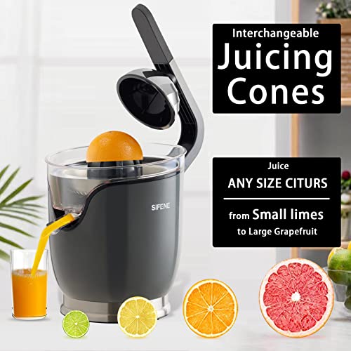 SiFENE Electric Citrus Juicer Machine Extractor, Stainless Steel Orange Juicer,2 cones for Lemons, Limes, Oranges,Grapefruit,with Soft Grip Handle and 150W motor, Easy to Clean, Anti-drip Spout