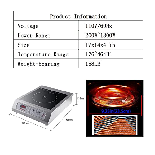 1800W/120V Commercial Range Countertop Burners Commercial Induction Cooktop Hot Plate Portable Electric Stove for Cooking Abangdun