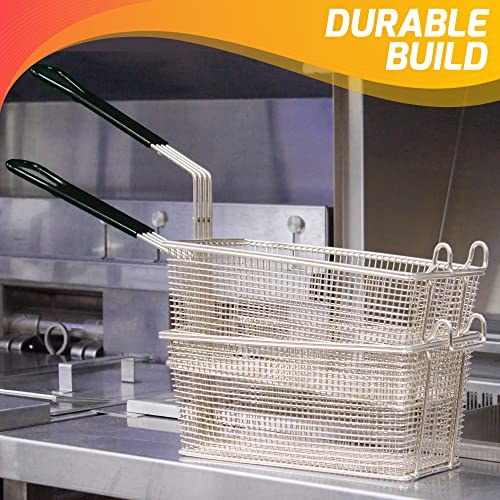 Deep Fryer Basket | 12" x 6.5" x 5.25" Restaurant Kitchen Commercial Use | Front Hooks Non-Slip Handle | Nickle Plated Stainless Steel (4 Pack)