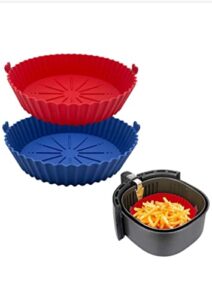 8.5-inch reusable silicone air fryer from heat-resistant. round silicone pot for air fryer oven accessories, (blue + red)