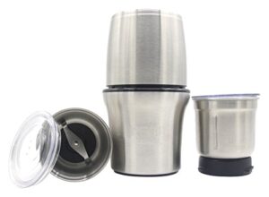 revel ccm103 stainless steel wet and dry coffee/spice/chutney grinder with two bowls, silver