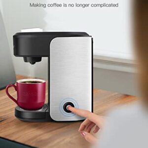 EZBASICS Single Serve Coffee Maker Coffee Brewer Compatible with Pod and Ground Coffee 4 to 10 Oz. Brew Sizes Fast Brewing Silver