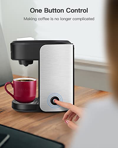 EZBASICS Single Serve Coffee Maker Coffee Brewer Compatible with Pod and Ground Coffee 4 to 10 Oz. Brew Sizes Fast Brewing Silver