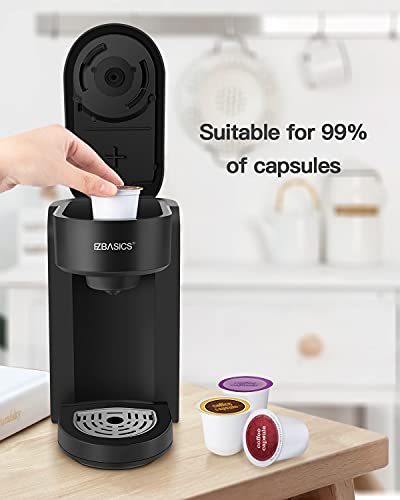 EZBASICS Single Serve Coffee Maker Coffee Brewer Compatible with Pod and Ground Coffee 4 to 10 Oz. Brew Sizes Fast Brewing Silver