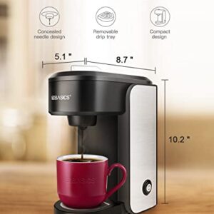 EZBASICS Single Serve Coffee Maker Coffee Brewer Compatible with Pod and Ground Coffee 4 to 10 Oz. Brew Sizes Fast Brewing Silver