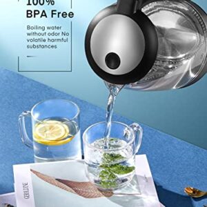 Electric Kettle with Stainless Steel Filter and Inner Lid, FOHERE 1500W Wide Opening 1.7L Glass Tea Kettle & Hot Water Boiler, LED Indicator Auto Shut-Off & Boil-Dry Protection, BPA Free