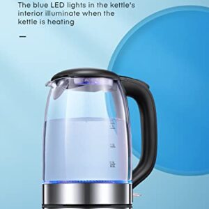 Electric Kettle with Stainless Steel Filter and Inner Lid, FOHERE 1500W Wide Opening 1.7L Glass Tea Kettle & Hot Water Boiler, LED Indicator Auto Shut-Off & Boil-Dry Protection, BPA Free