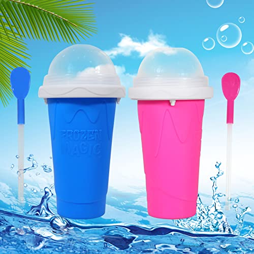 Slushy Maker Cup Squeeze Cup Slushy Maker Frozen Squeeze Cup Homemade Smoothie Cup Ice Cream Maker for Cola or Juice (Red + Blue)