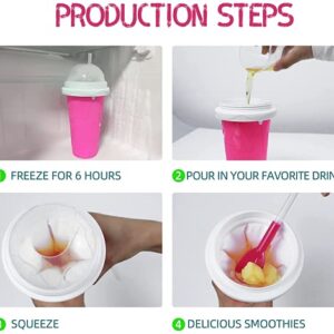 Slushy Maker Cup Squeeze Cup Slushy Maker Frozen Squeeze Cup Homemade Smoothie Cup Ice Cream Maker for Cola or Juice (Red + Blue)