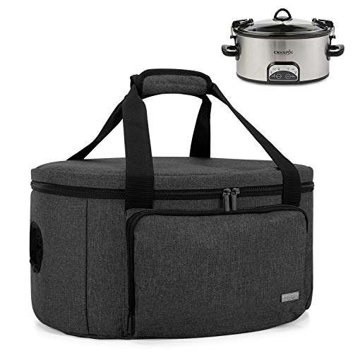 Luxja Insulated Slow Cooker Bag (with a Bottom Pad and Lid Fasten Straps), Slow Cooker Carrier Fits for Most 6-8 Quart Oval Slow Cooker, Black