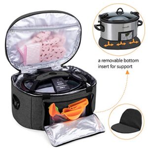 Luxja Insulated Slow Cooker Bag (with a Bottom Pad and Lid Fasten Straps), Slow Cooker Carrier Fits for Most 6-8 Quart Oval Slow Cooker, Black