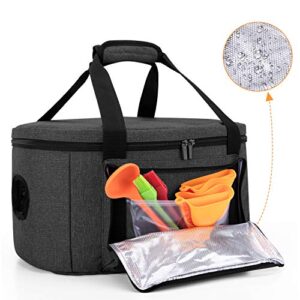 Luxja Insulated Slow Cooker Bag (with a Bottom Pad and Lid Fasten Straps), Slow Cooker Carrier Fits for Most 6-8 Quart Oval Slow Cooker, Black