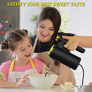 Hand Mixer Electric, 500W Power Handheld Mixer with Continuously Variable Speed Control + Eject Button + 5 Stainless Steel Accessories Kitchen Mixer for Easy Whipping, Baking, Cake (Black + Gold)