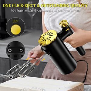 Hand Mixer Electric, 500W Power Handheld Mixer with Continuously Variable Speed Control + Eject Button + 5 Stainless Steel Accessories Kitchen Mixer for Easy Whipping, Baking, Cake (Black + Gold)