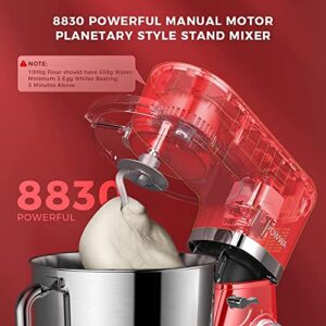 Stand Mixer, POWWA 7.5 QT Electric Mixer, 6+P Speed 660W Household Tilt-Head Kitchen Food Mixers with Whisk, Dough Hook, Mixing Beater & Splash Guard for Baking, Cake, Cookie, Kneading, ETL Certified (Red-with Handle)