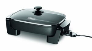 de’longhi electric skillet with tempered glass lid, 16″ x 12″, black