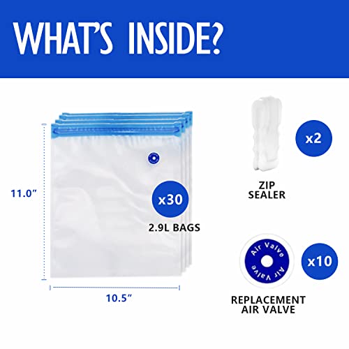 VICARKO 30 Vacuum Zipper Bags, Vacuum Sealer Bags, Food Storage, Reusable Bags, with Double Layers, BPA Free, 2.9L, 11.0 x 10.5"