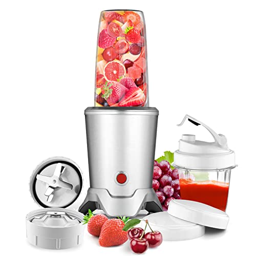 1000W Personal Bullet Blender for Shakes and Smoothies, Regenerate Nutri Aluminum Large Capacity Mixer with Blending & Grinding Blades for Kitchen, Tritan 34+17 Oz Travel Bottles for Fruits, Vegetables, Coffee, Countertop, Silver