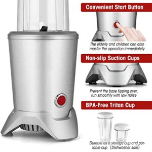 1000W Personal Bullet Blender for Shakes and Smoothies, Regenerate Nutri Aluminum Large Capacity Mixer with Blending & Grinding Blades for Kitchen, Tritan 34+17 Oz Travel Bottles for Fruits, Vegetables, Coffee, Countertop, Silver