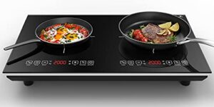 vbgk double induction cooktop, 4000w countertop burner hot plate lcd sensor touch energy-saving portable induction cooktops 2 burner with child safety lock & timer, 110~120v