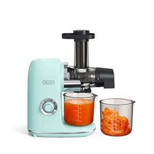 hazel quinn masticating juicer, slow cold press juicer machines for fruit and vegetable, easy to clean, 2-speed modes & reverse function, 80 rpm quiet motor below 65db, mint green, retro style