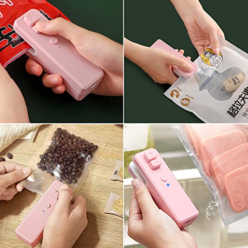 Mini Bag Sealer USB Rechargeable, 2 in 1 Heat Sealer and Cutter, Handheld Heat Vacuum Sealer for Plastic Bags Food Storage Snacks Freshness