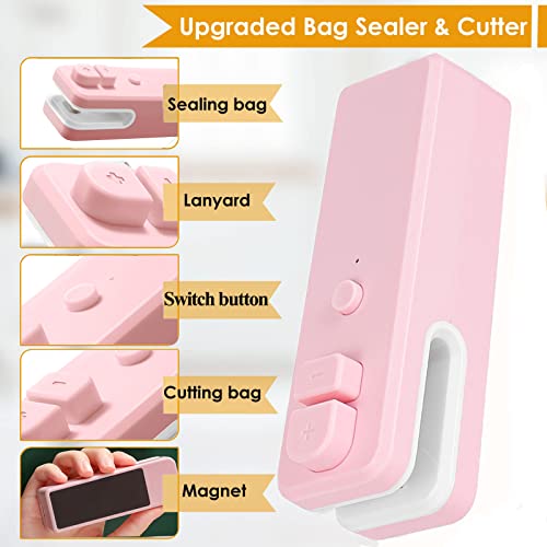 Mini Bag Sealer USB Rechargeable, 2 in 1 Heat Sealer and Cutter, Handheld Heat Vacuum Sealer for Plastic Bags Food Storage Snacks Freshness