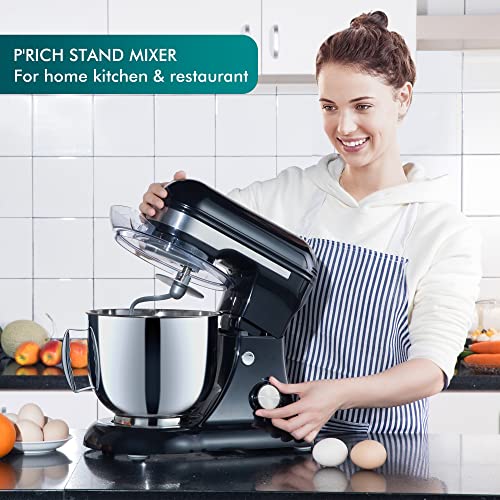 P'RICH Kitchen Stand Mixer, Household Countertop Electric Standing Tilt Head Food Mixers With Bowl Bread Hook Attachments For Cake, Dough, Flour, Baking (12 Speed, 5.3 QT, Black)