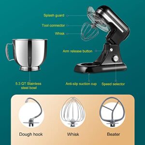 P'RICH Kitchen Stand Mixer, Household Countertop Electric Standing Tilt Head Food Mixers With Bowl Bread Hook Attachments For Cake, Dough, Flour, Baking (12 Speed, 5.3 QT, Black)