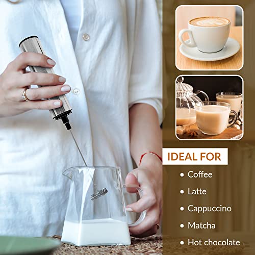 NAPCAM electric milk frother USB rechargeable portable handheld 2 speed whisk stirrer option ideal for almond milk hot chocolate nespresso matcha milk steamer protein drink mixer coffee accessories