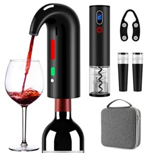 valentines wine gift set with electric wine bottle opener, electric aerator and pourer, reusable vacuum stopper, foil cutter and eva storage bag, rechargeable and automatic (black)