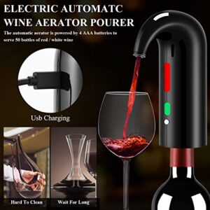 Valentines Wine Gift Set with Electric Wine Bottle Opener, Electric Aerator and Pourer, Reusable Vacuum Stopper, Foil Cutter and EVA Storage Bag, Rechargeable and Automatic (Black)