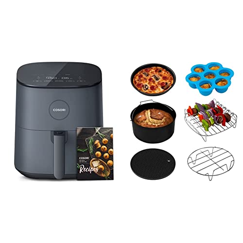 COSORI Air Fryer, 5 Quart Compact Oilless Oven, 30 Recipes, Up to 450℉, Dark Grey & Air Fryer Accessories, Set of 6 Fit for Most 5.8Qt and Larger Oven Cake & Pizza Pan, Black