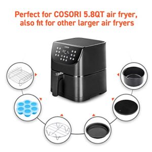 COSORI Air Fryer, 5 Quart Compact Oilless Oven, 30 Recipes, Up to 450℉, Dark Grey & Air Fryer Accessories, Set of 6 Fit for Most 5.8Qt and Larger Oven Cake & Pizza Pan, Black