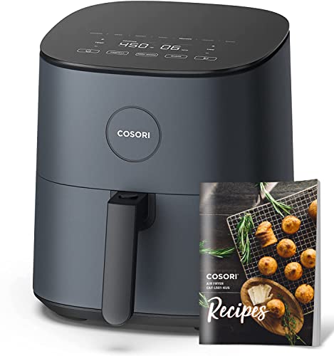 COSORI Air Fryer, 5 Quart Compact Oilless Oven, 30 Recipes, Up to 450℉, Dark Grey & Air Fryer Accessories, Set of 6 Fit for Most 5.8Qt and Larger Oven Cake & Pizza Pan, Black
