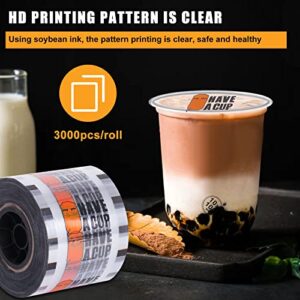 JIAWANSHUN Cup Sealing Film Cup Sealer Film 90-105mm (3.5"- 4") 3000 pcsfor Boba Tea for Bubble Milk Tea Cup Sealing Film Roll