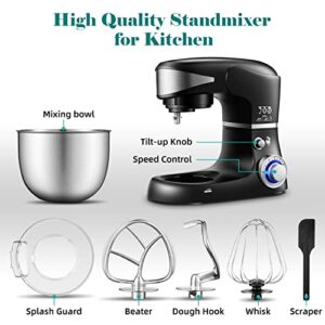 Stand Mixer Electric Stand Mixer Kitchen Mixer 6 Speeds 5.5QT Large Food-Grade Stainless Steel bowl/Dough Hook/Whisk/Beater/Splash Guard,for Baking,Bread,Cakes,Cookie,Pizza,Sauce,Cream