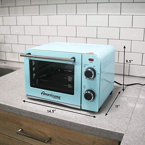 Elite Gourmet Americana ETO1200BL# Vintage Diner 50’s Retro Countertop Toaster Oven, 1300W, Bake, Broil, Toast, with Temperature Control & Adjustable 60-Minute Timer, Fits 9” Pizza, 4 Slice